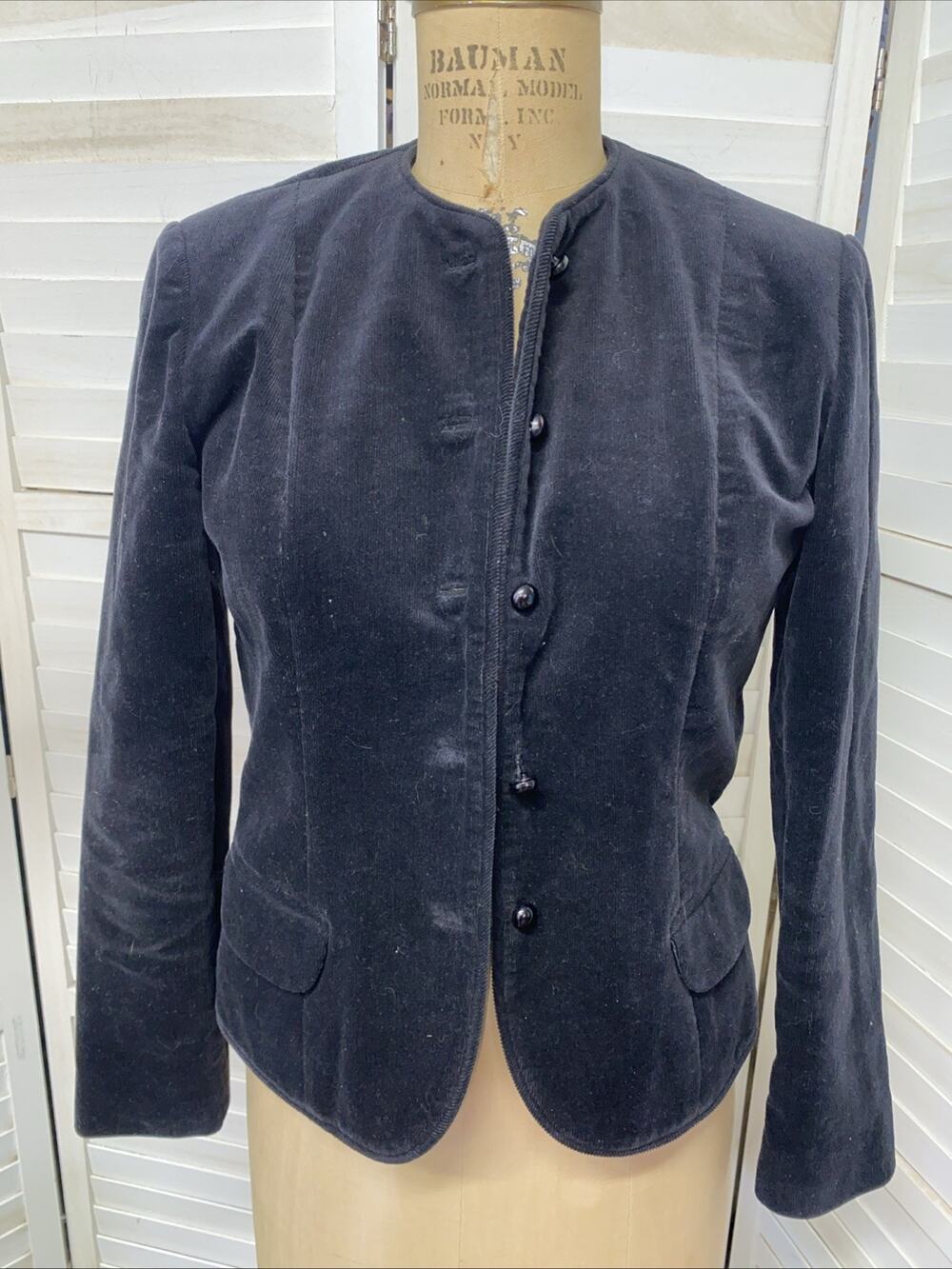 80s Hooper Associates Velvet Velour Jacket Blazer Size 10 M Black Button Front